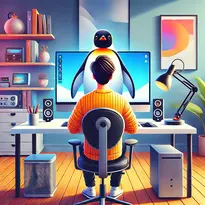 A personal sitting in front of a linux machine